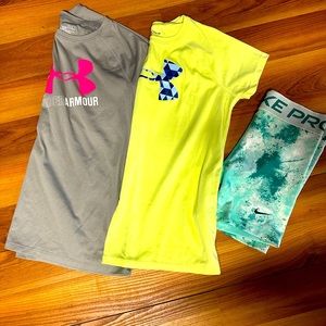 Girls Under Armour Dry Fit tops and Nike Pro